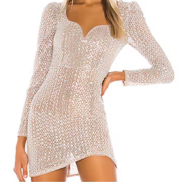 NWT Camila Coelho Thalia Mini Dress in Silver Sequin Party Dress - Picture 1 of 8